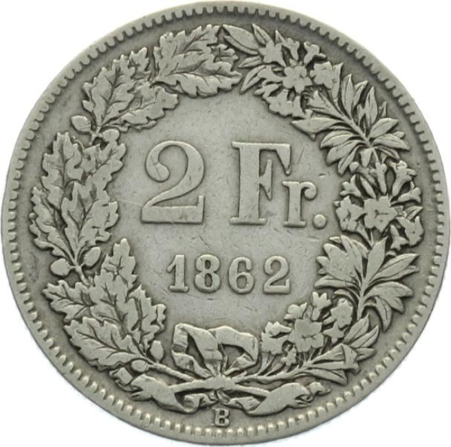 2 Franken 1862 B - Sitzende Helvetia